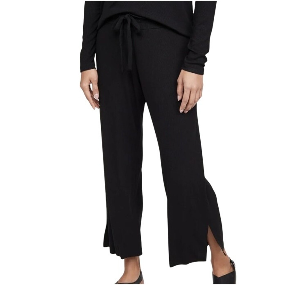 LNA Women's 2X Black Kismet Rib Pants Pull‎ On Wide Leg Drawstring Made in USA